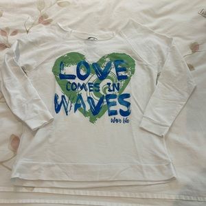WAVE LIFE WOMEN Y2K SMALL WHITE BLUE SWEAT SHIRT 100% cotton sweater sporty